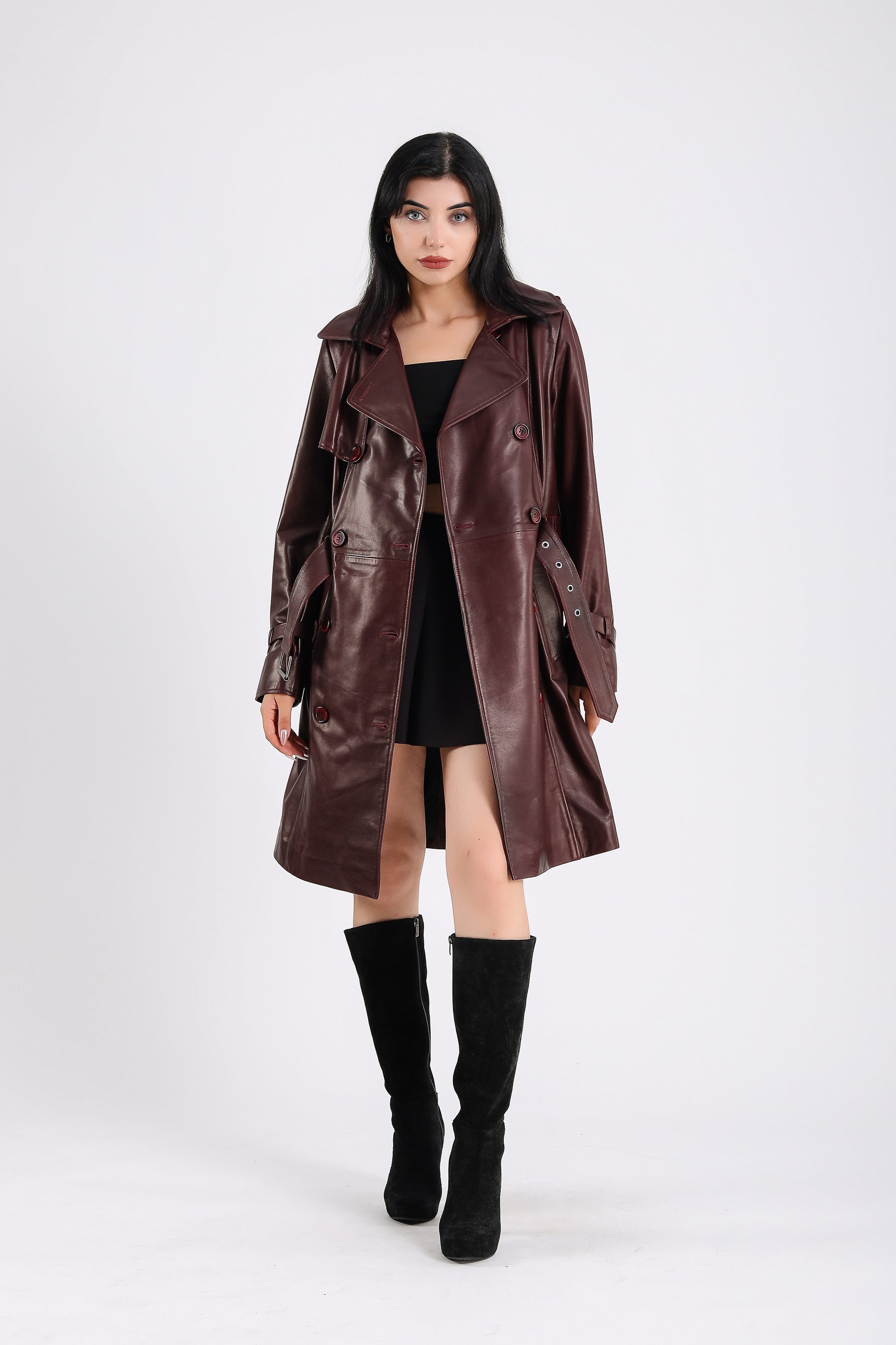 Women's Genuine Leather Trench Coat