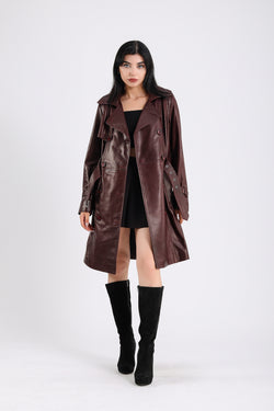 Image of Women's Genuine Leather Trench Coat