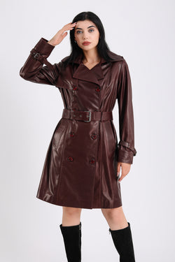 Image of Women's Genuine Leather Trench Coat