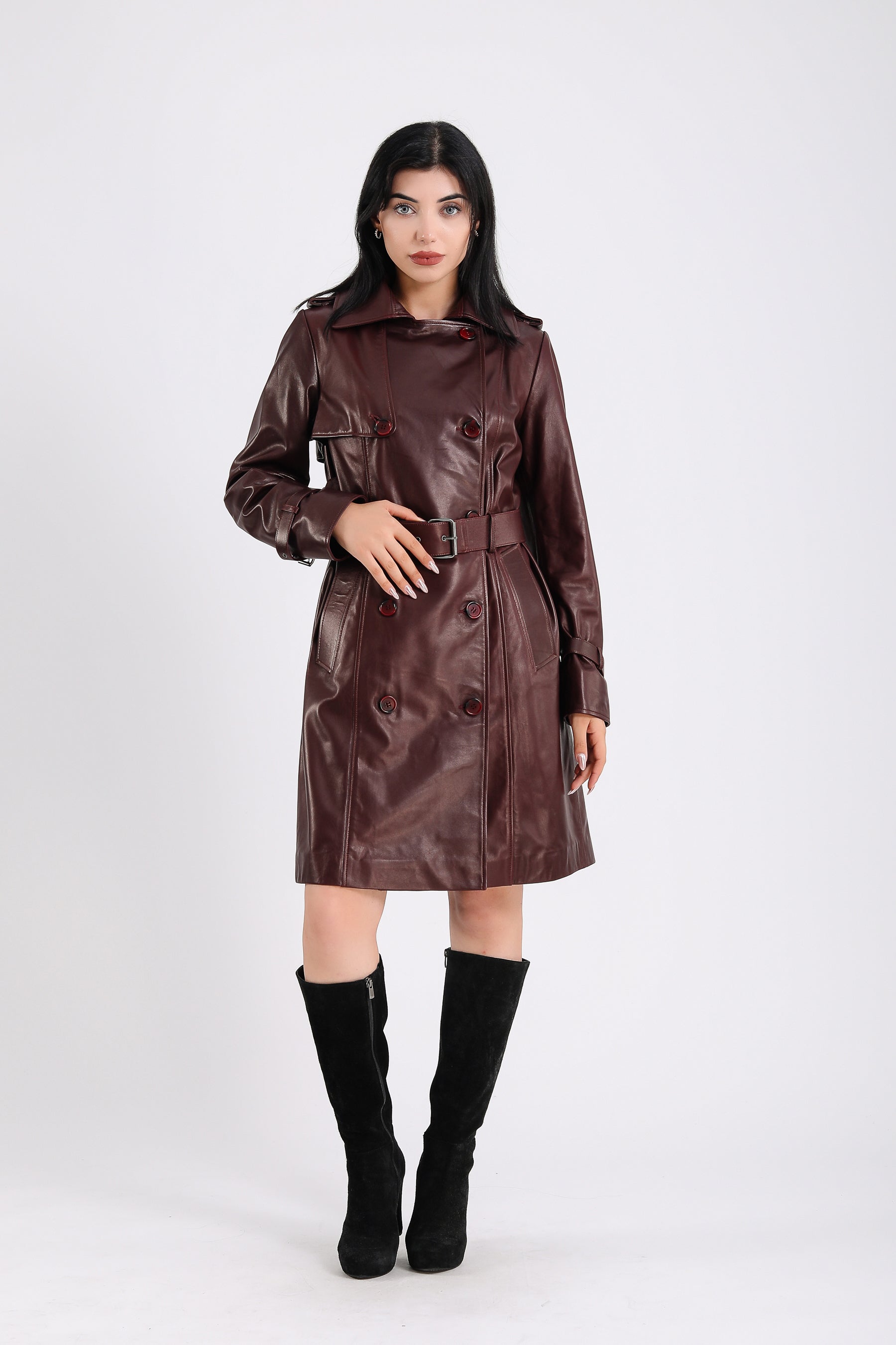 Women's Genuine Leather Trench Coat