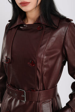 Image of Women's Genuine Leather Trench Coat