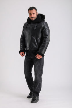 Image of Premium Black Sheepskin Men's Jacket - Crafted from 100% British Sheepskin