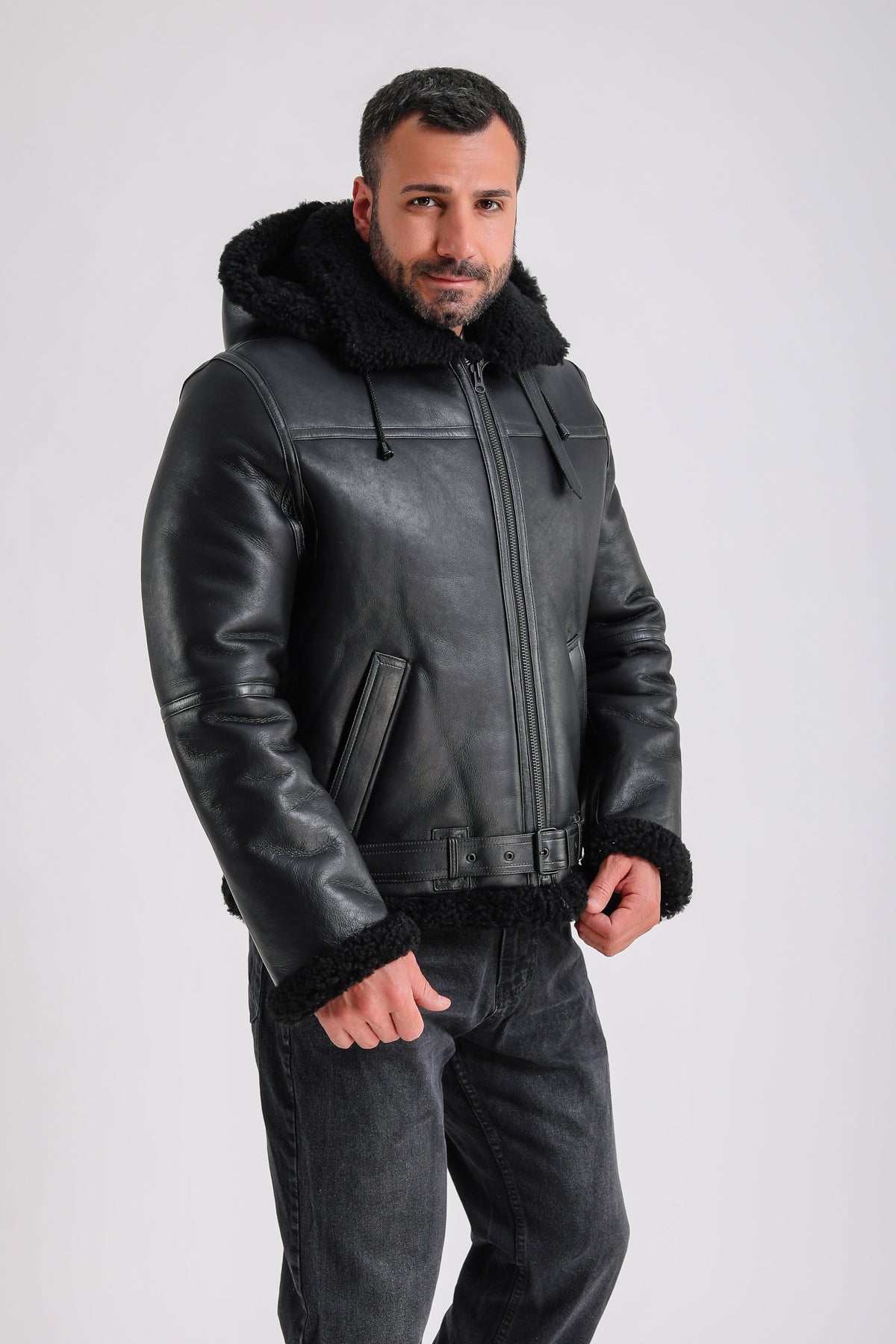 Premium Black Sheepskin Men's Jacket - Crafted from 100% British Sheepskin