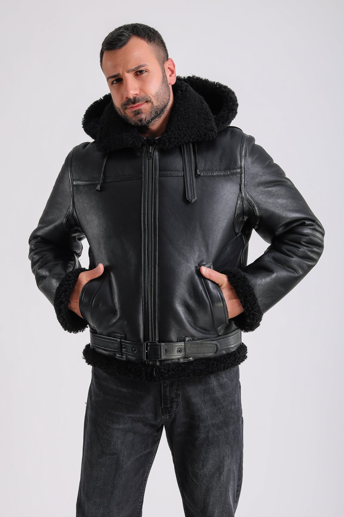 Premium Black Sheepskin Men's Jacket - Crafted from 100% British Sheepskin