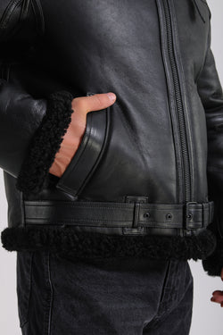 Image of Premium Black Sheepskin Men's Jacket - Crafted from 100% British Sheepskin