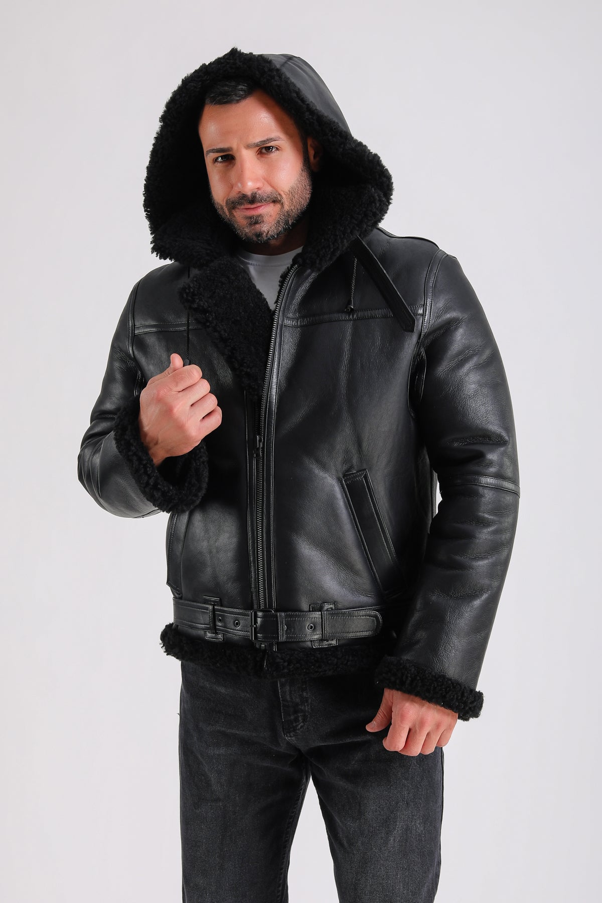 Premium Black Sheepskin Men's Jacket - Crafted from 100% British Sheepskin