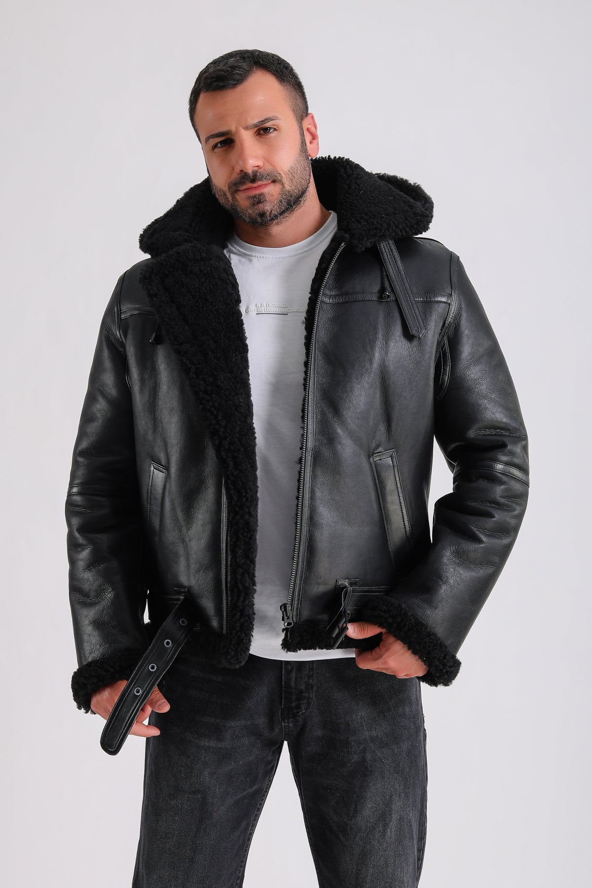 Premium Black Sheepskin Men's Jacket - Crafted from 100% British Sheepskin