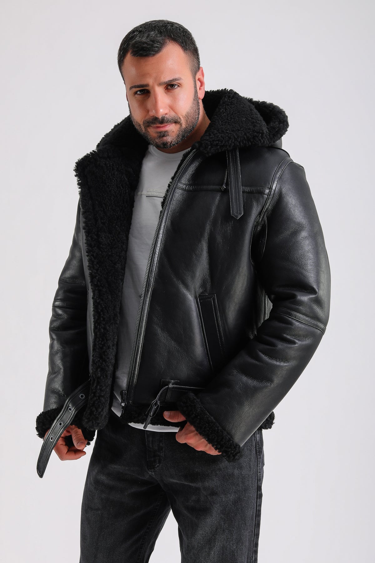 Premium Black Sheepskin Men's Jacket - Crafted from 100% British Sheepskin