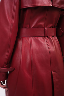 Image of Women's Leather Trench Coat, Burgundy