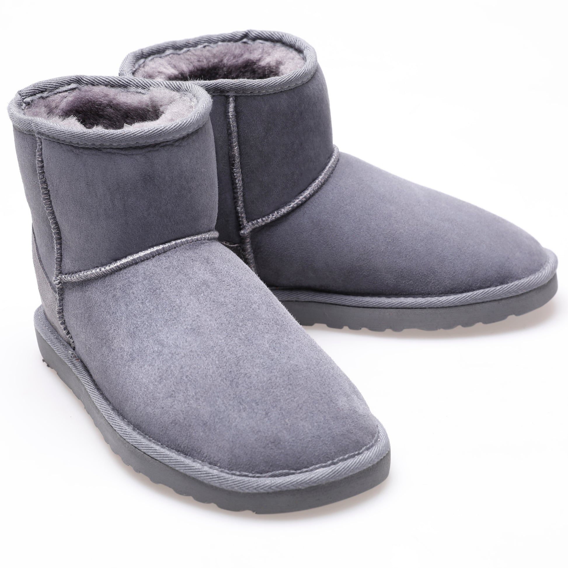 Women's Sheepskin Short Boots, Grey Suede