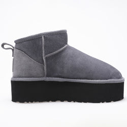 Image of Women's Mini Sheepskin Boots, Grey Suede