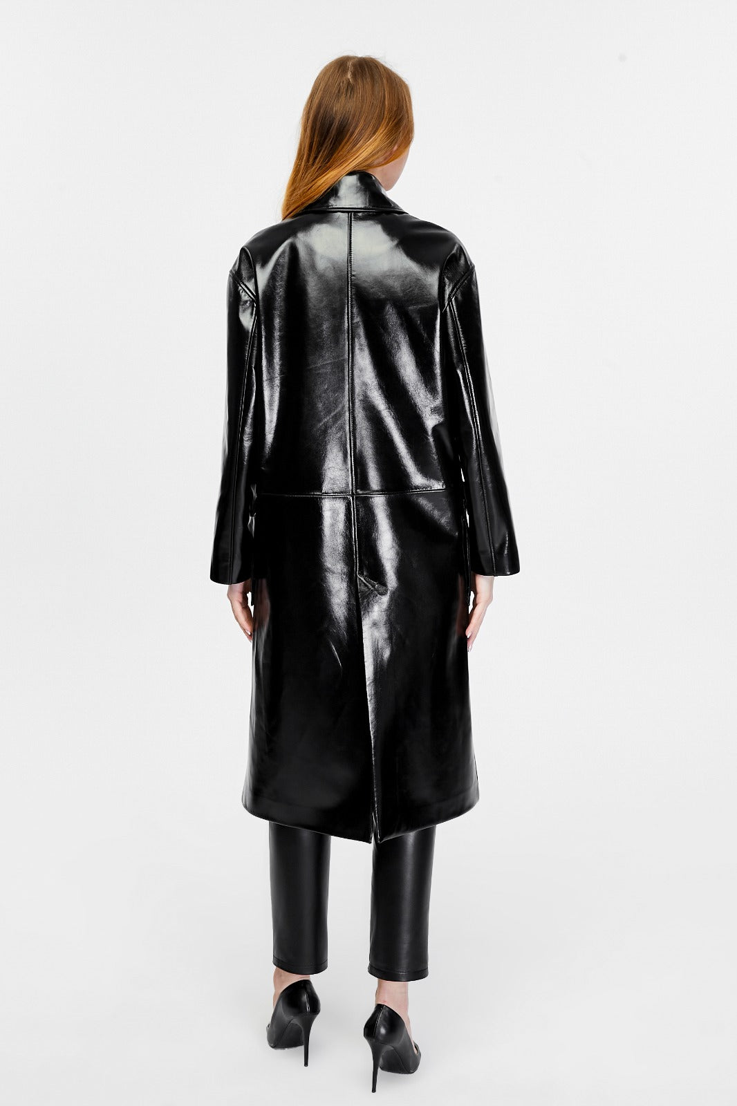 Women's Leather Trench Coat, Black