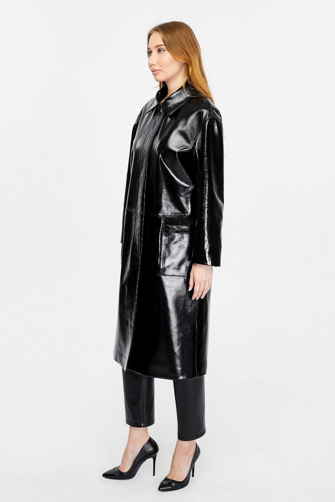 Women's Leather Trench Coat, Black