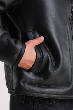 Image of Men's Leather Shearling Jacket, Black