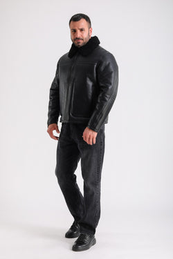 Image of Men's Leather Shearling Jacket, Black