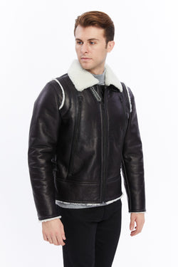 Image of Premium Black Leather Jacket with Sheepskin-Like Interior - British Craftsmanship