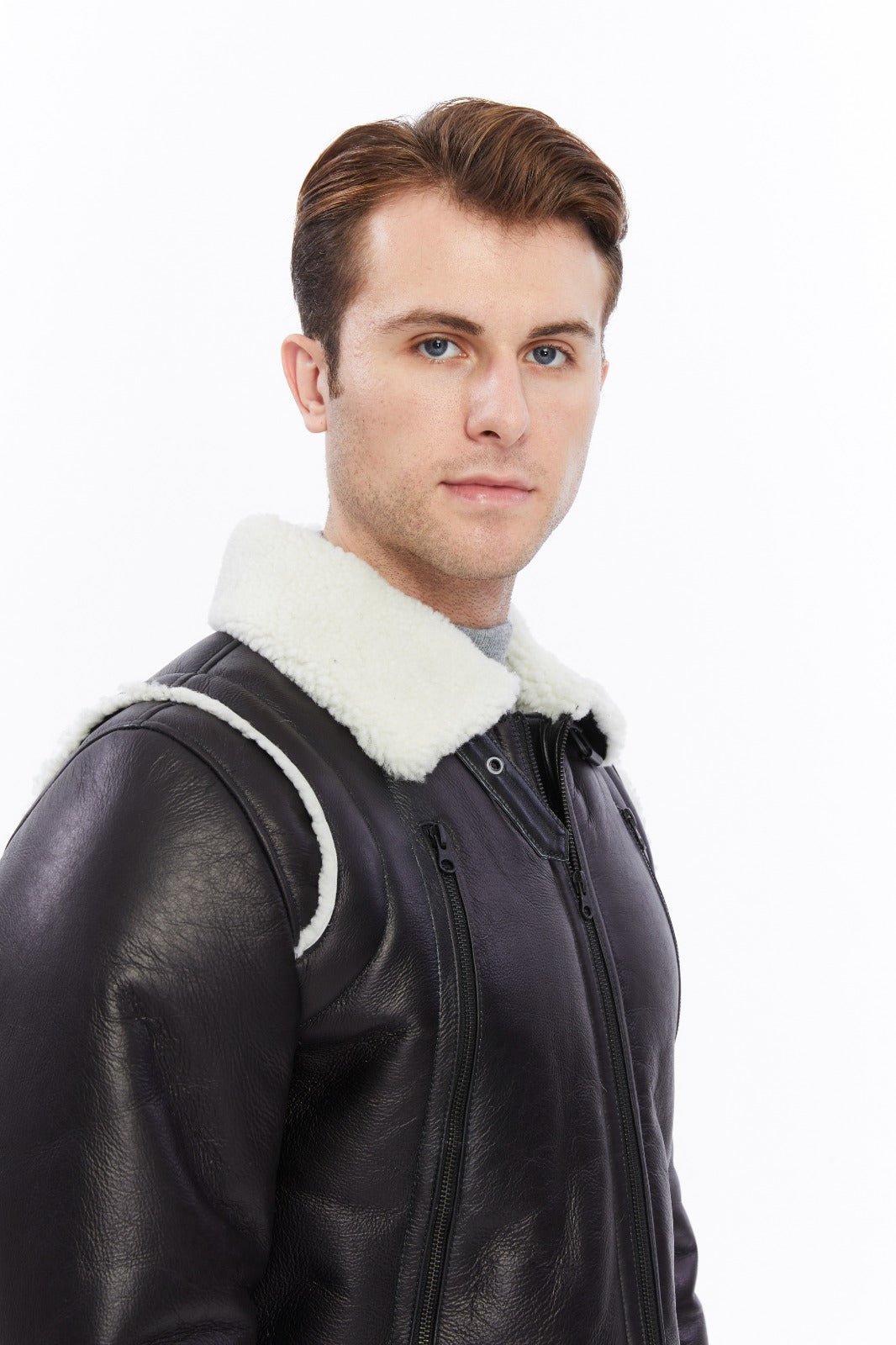 Premium Black Leather Jacket with Sheepskin-Like Interior - British Craftsmanship