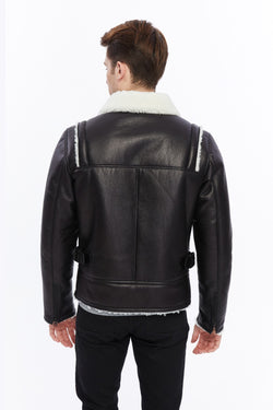 Image of Premium Black Leather Jacket with Sheepskin-Like Interior - British Craftsmanship