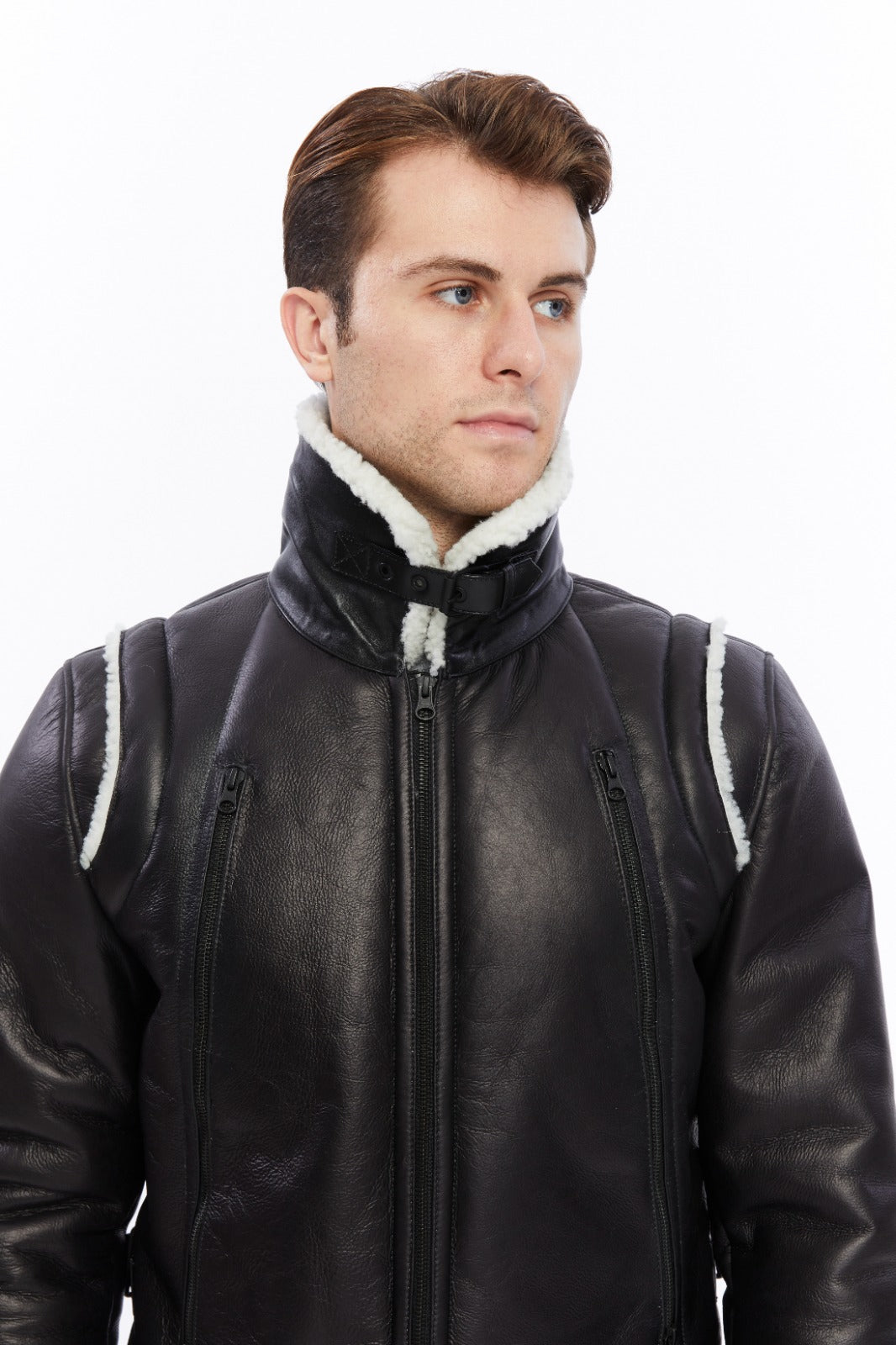 Premium Black Leather Jacket with Sheepskin-Like Interior - British Craftsmanship