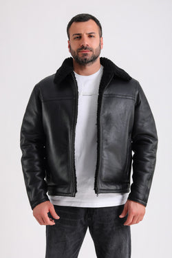 Image of Men's Leather Shearling Jacket, Black