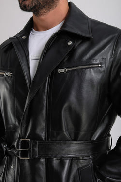 Image of Men's Leather Trench Coat, Black