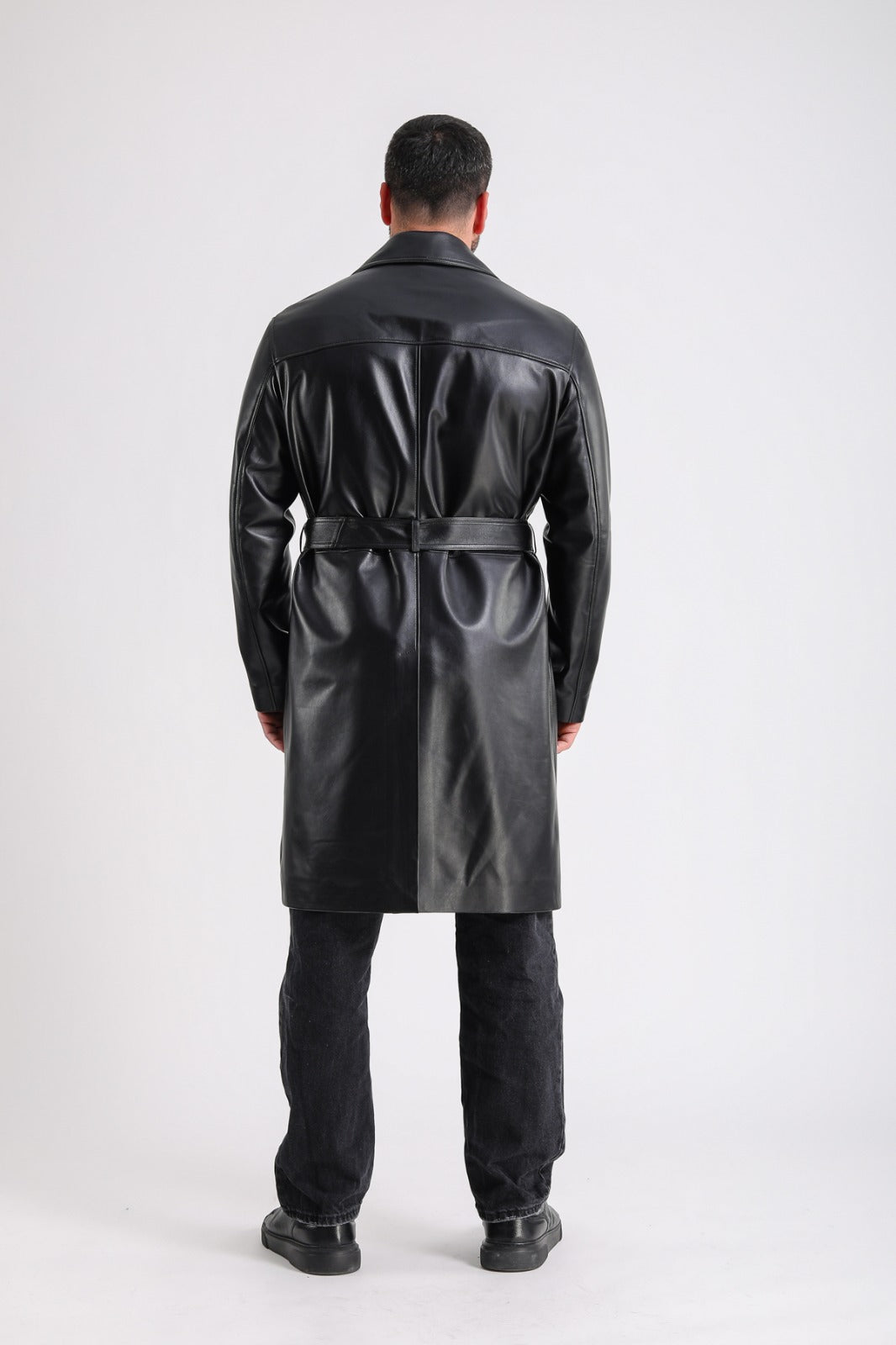 Men's Leather Trench Coat, Black