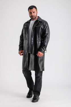 Image of Men's Leather Trench Coat, Black