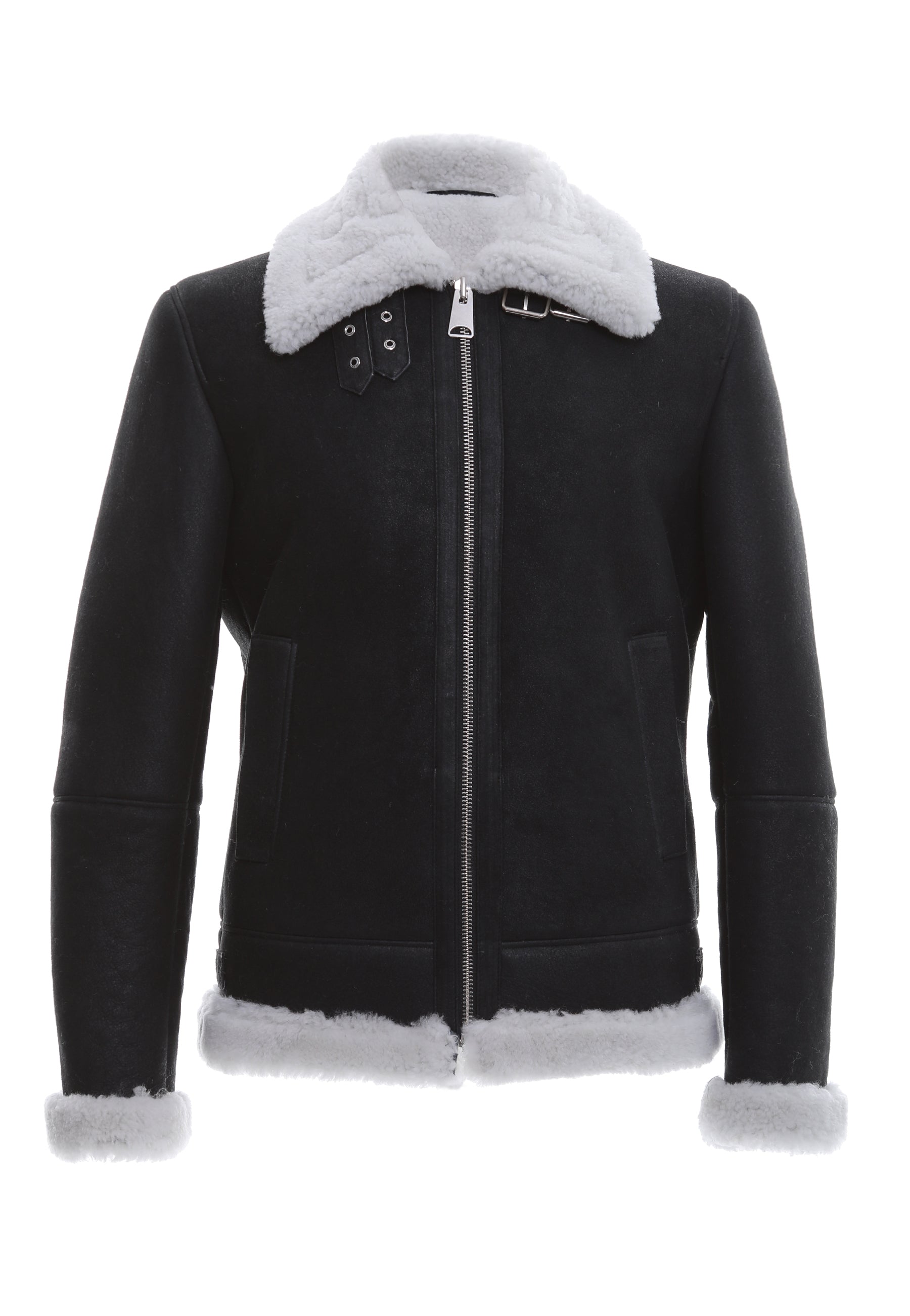 Shearling RAF B3 pilotenjack voor heren, zwart gewassen met witte krullende wol