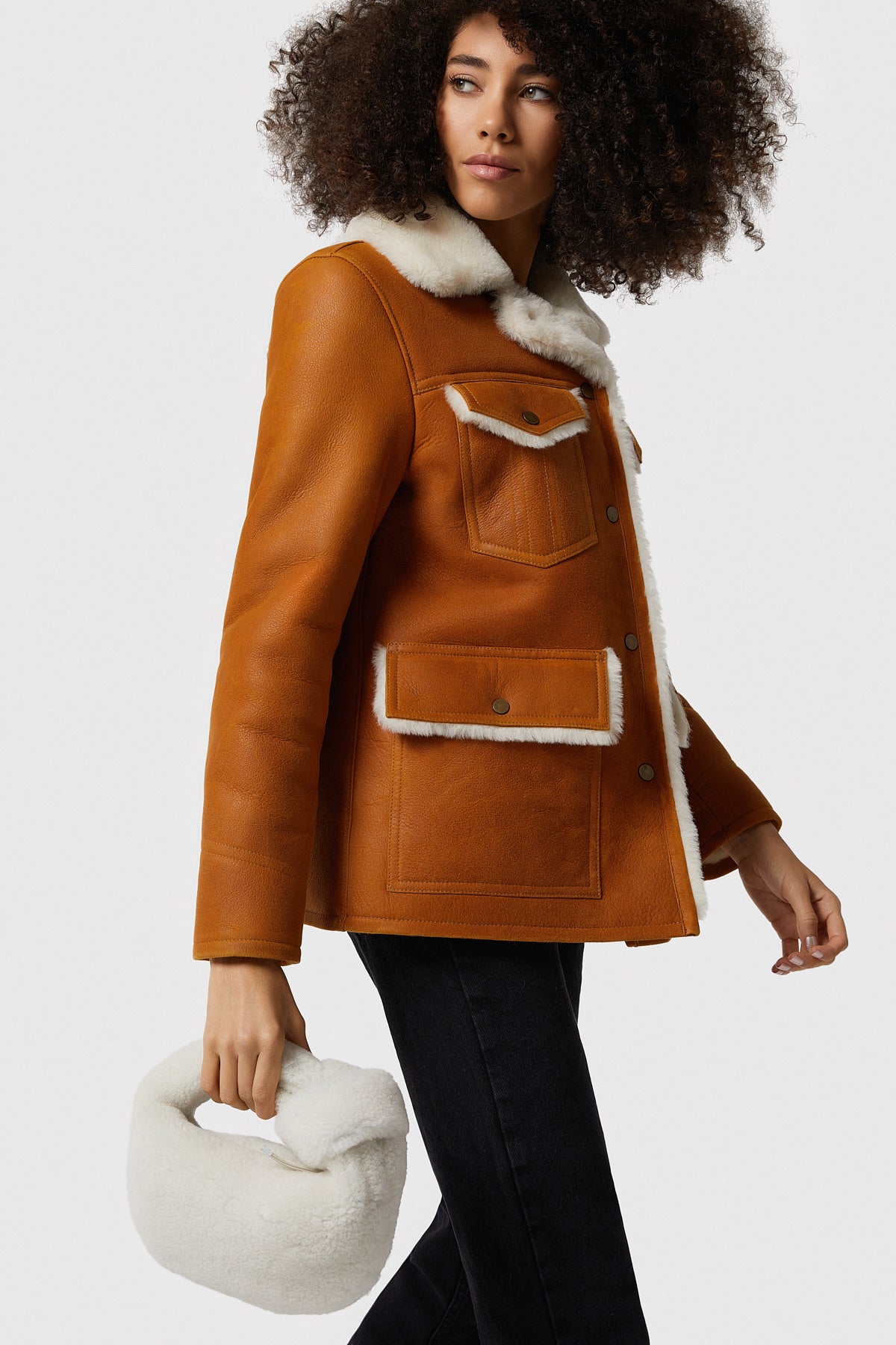 Shearling mini-tas voor dames, wit