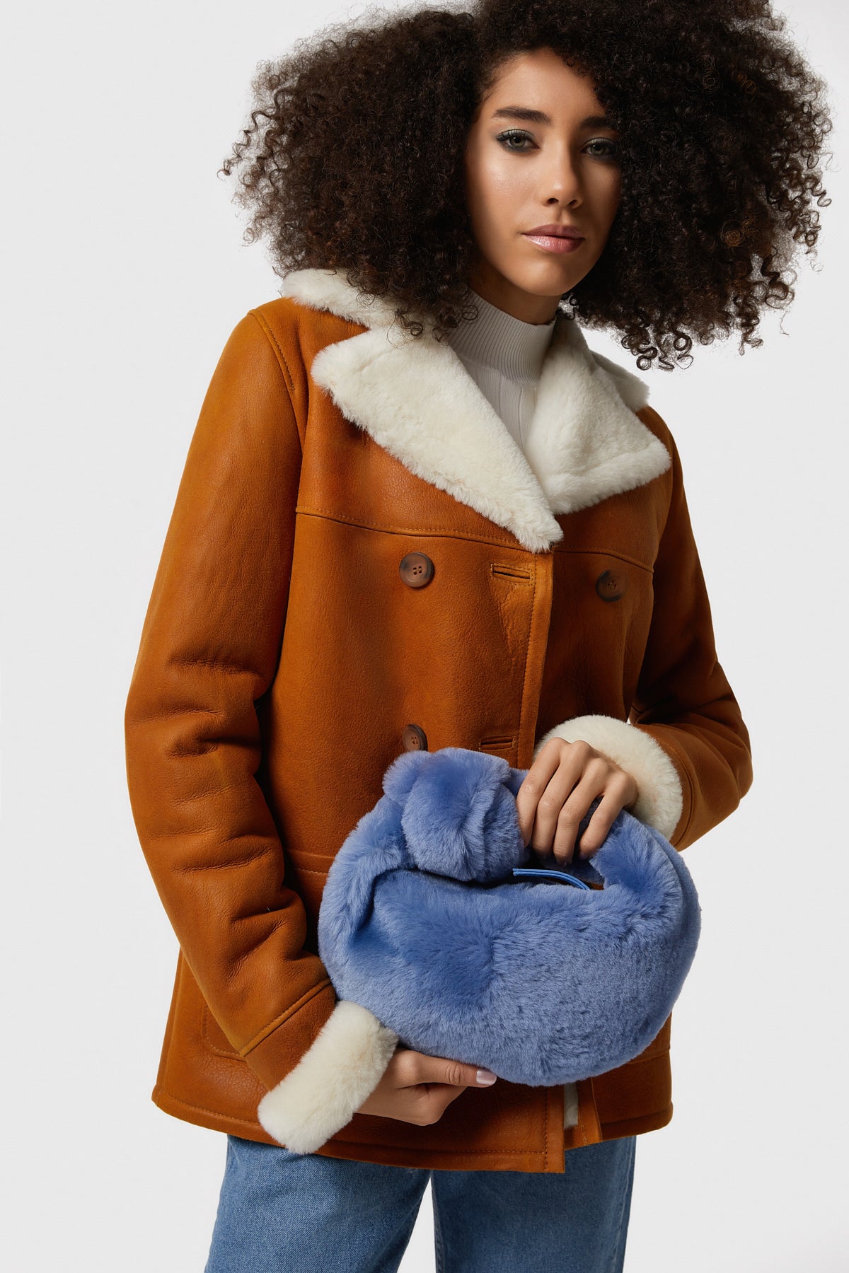 Shearling mini-tas voor dames, blauw