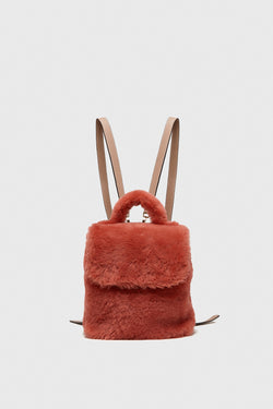 Image of Shearling mini-rugzak voor dames, koraalwol