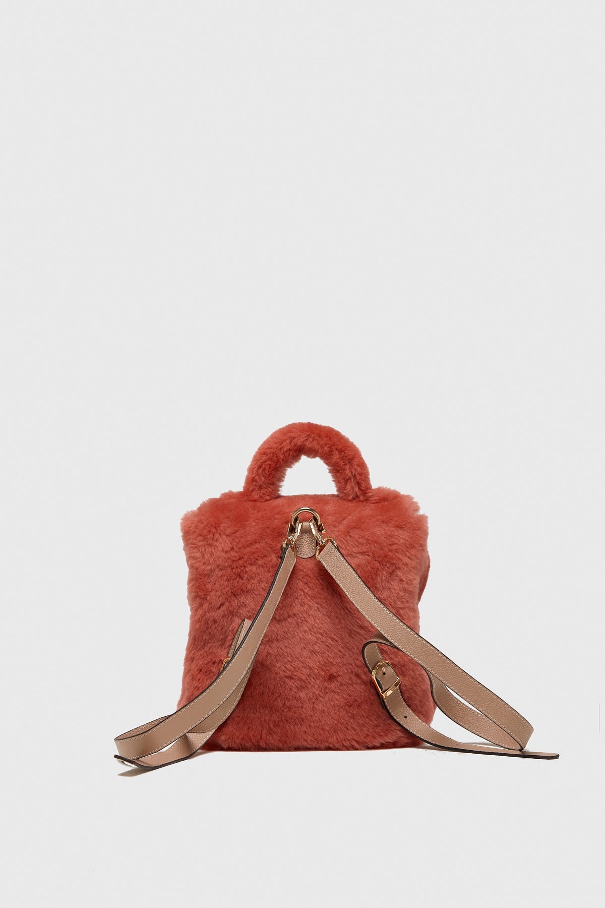 Shearling mini-rugzak voor dames, koraalwol