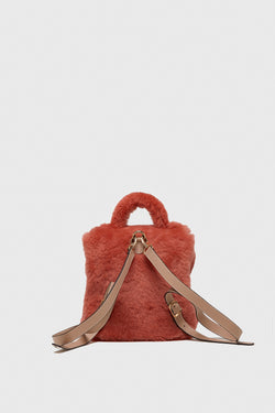 Image of Shearling mini-rugzak voor dames, koraalwol