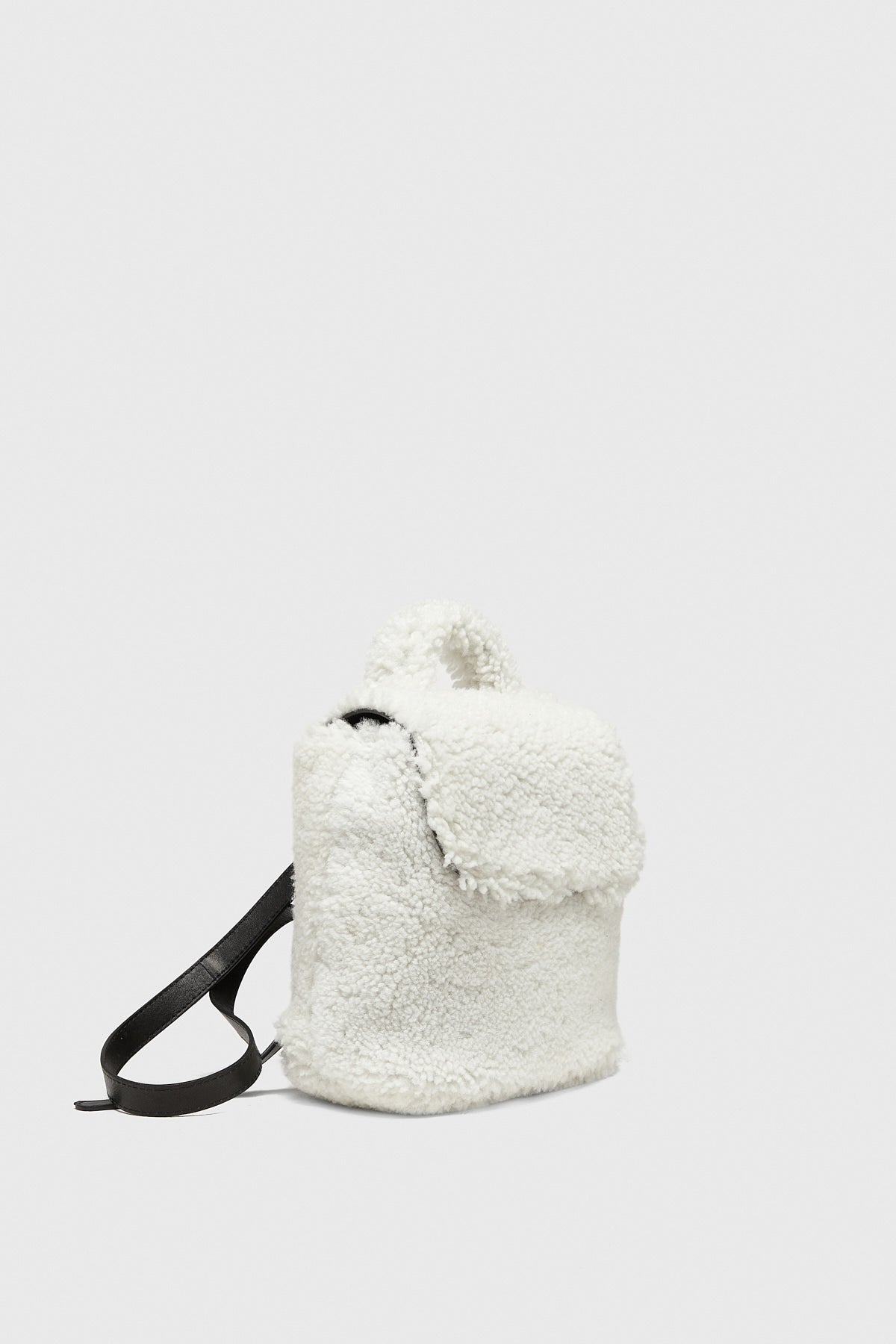 Shearling mini-rugzak voor dames, witte krullende wol