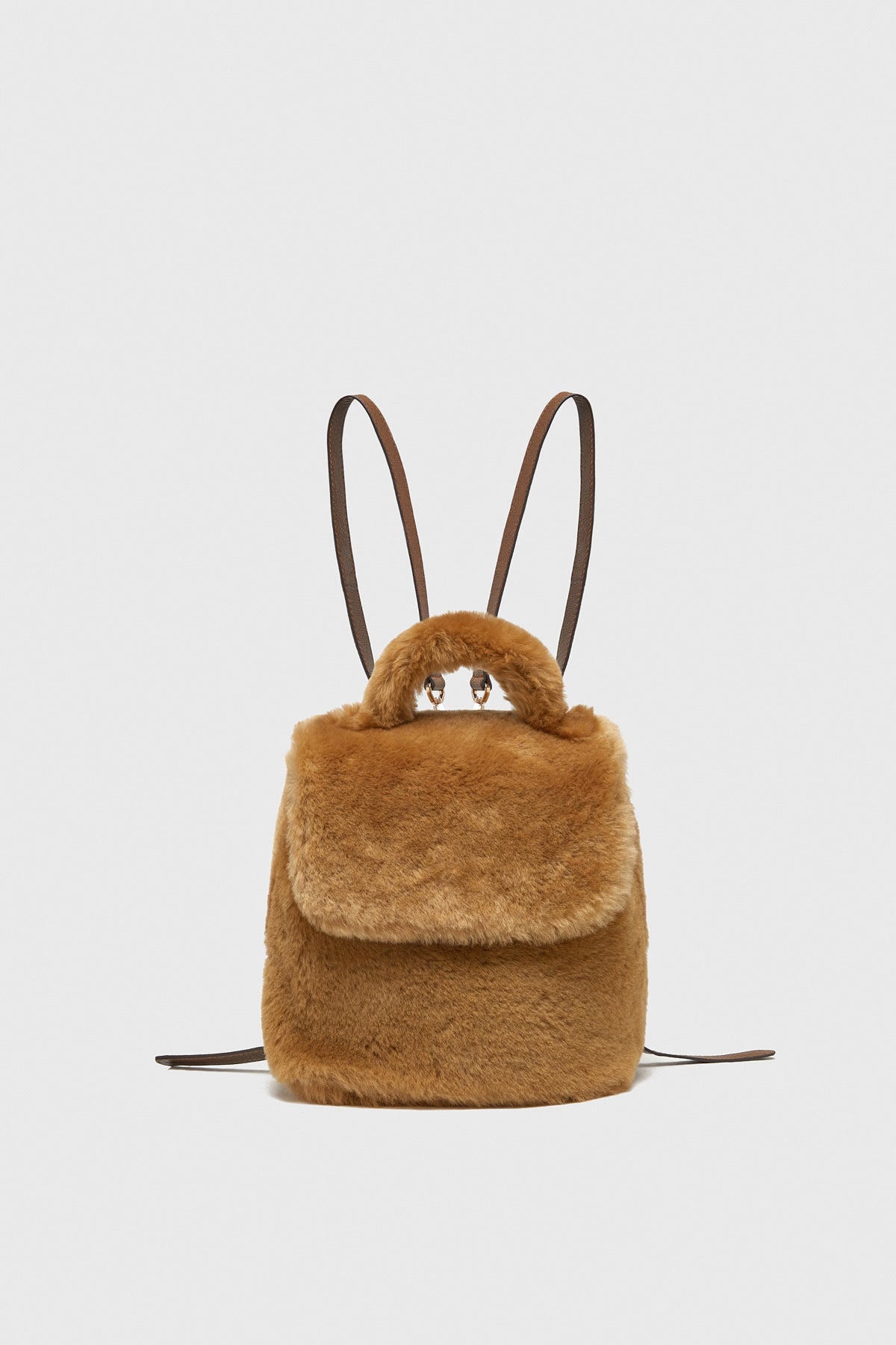 Shearling mini-rugzak voor dames, gemberwol