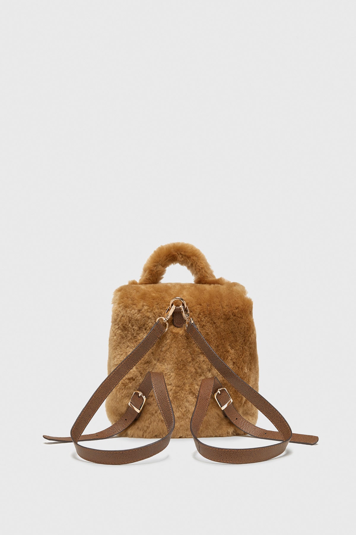 Shearling mini-rugzak voor dames, gemberwol