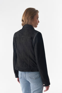 Image of Afneembare mouwen Suède bikerjack en gilet, zwart