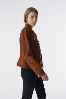 Image of Afneembare mouwen Suède bikerjack en gilet, Tan