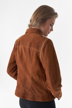 Image of Afneembare mouwen Suède bikerjack en gilet, Tan