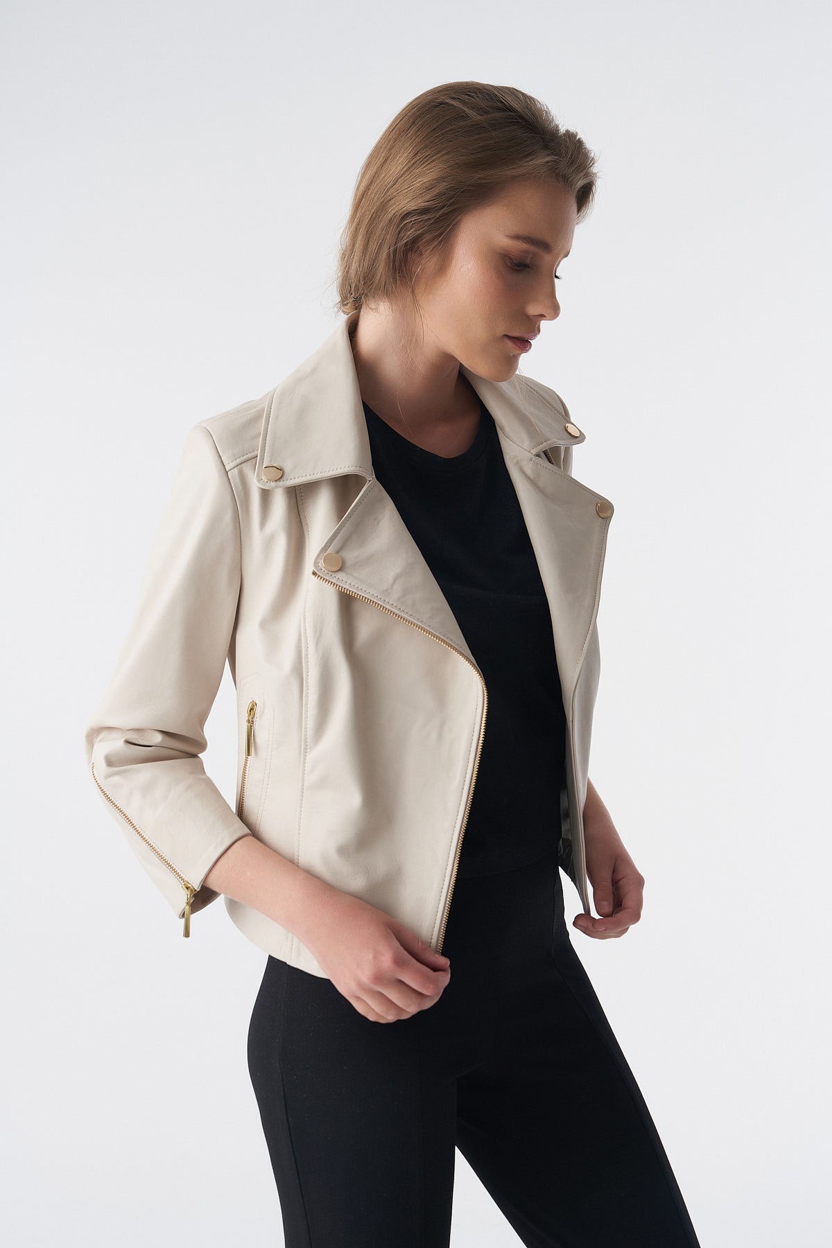 Bikerjack met korte mouwen, beige