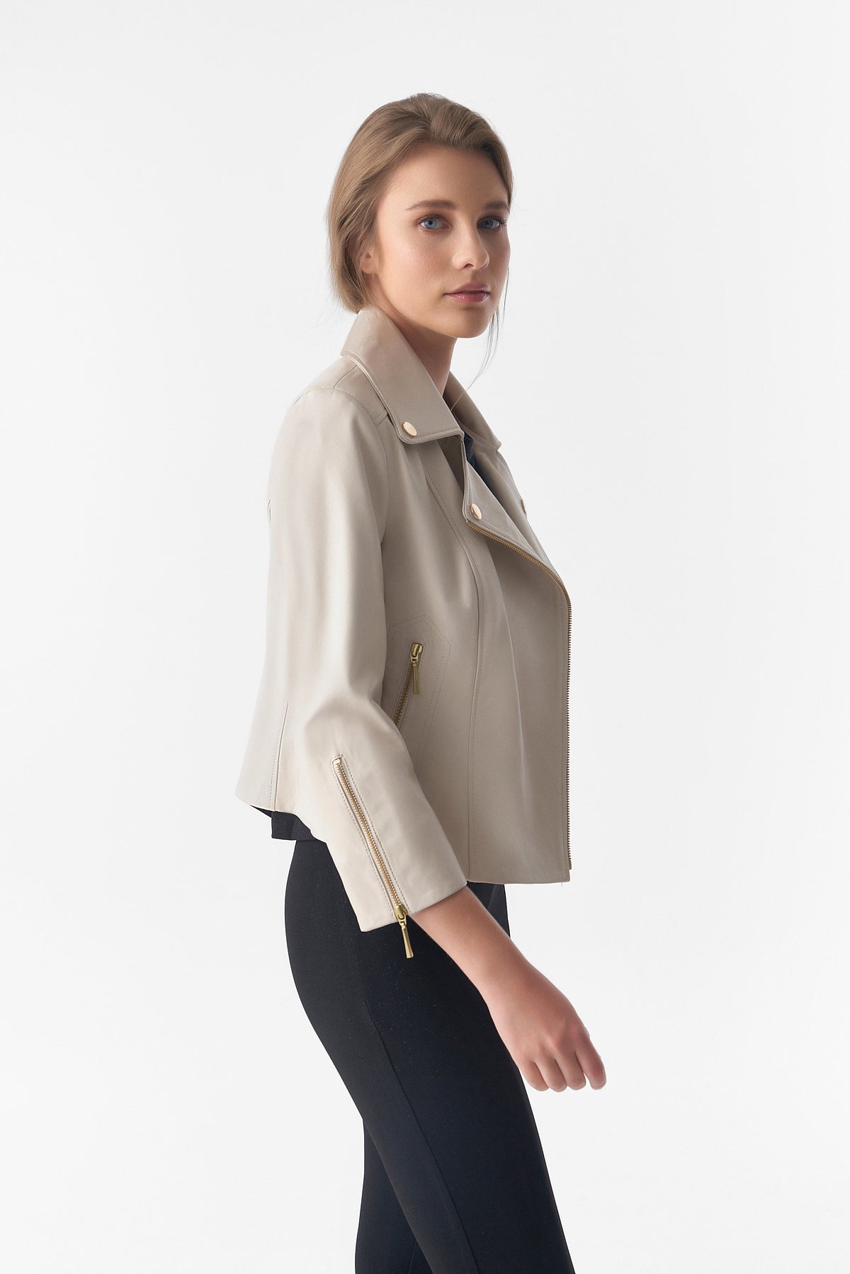 Bikerjack met korte mouwen, beige