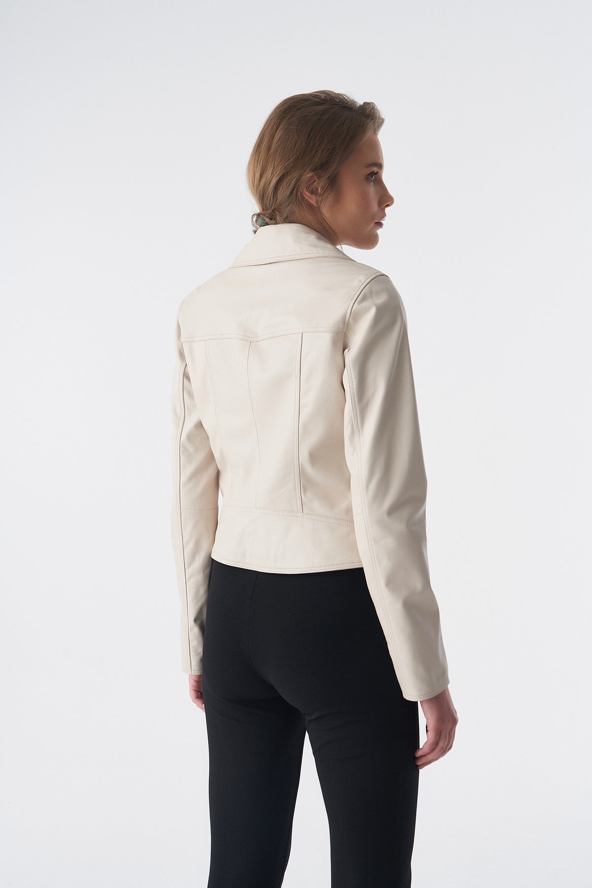 Klassiek bikerjack, beige nappaleer