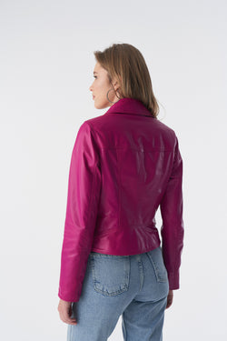 Image of Klassiek bikerjack, fuchsia nappa