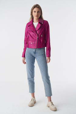 Image of Klassiek bikerjack, fuchsia nappa