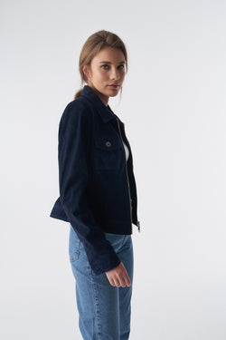 Image of Suède jack in denimstijl met rits, marineblauw