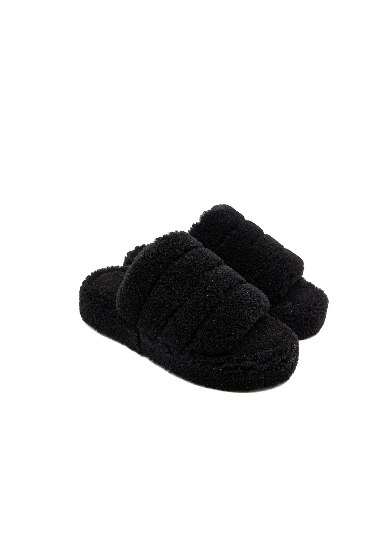 Shearling-pantoffels voor dames, zwarte krullende wol