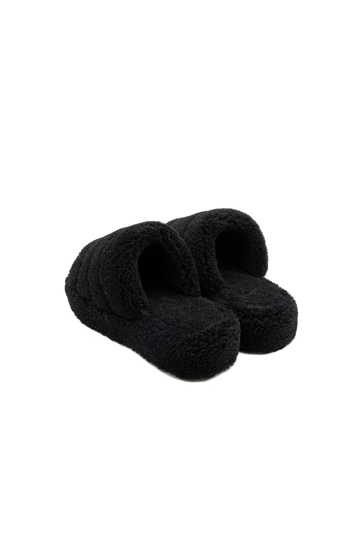 Shearling-pantoffels voor dames, zwarte krullende wol