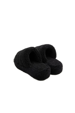 Image of Shearling-pantoffels voor dames, zwarte krullende wol