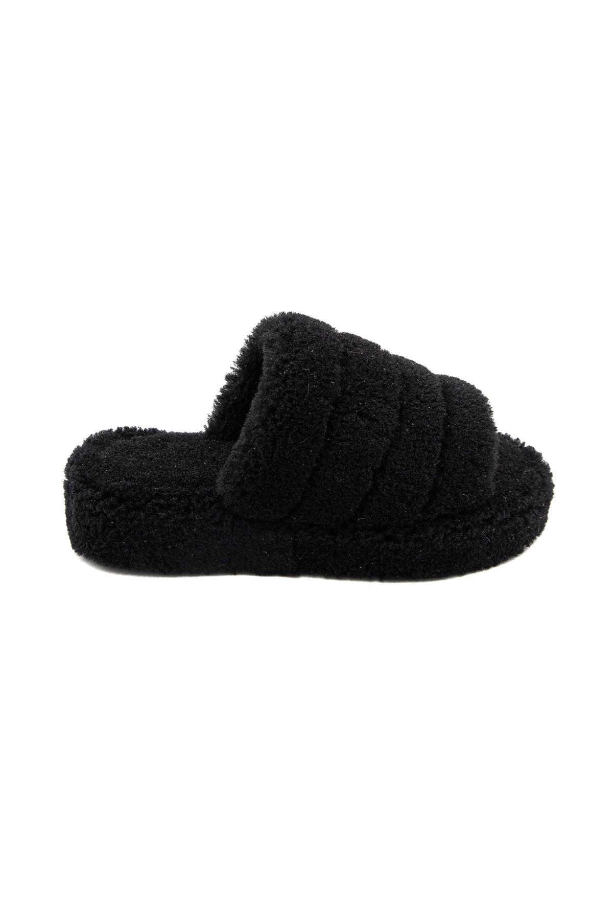 Shearling-pantoffels voor dames, zwarte krullende wol