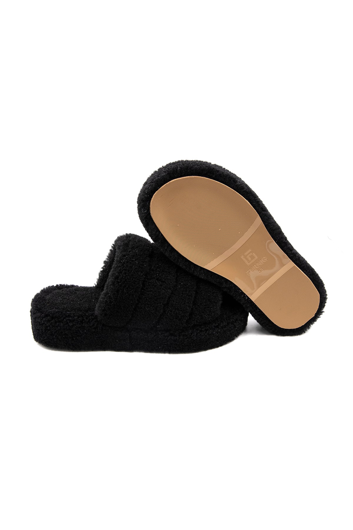 Shearling-pantoffels voor dames, zwarte krullende wol